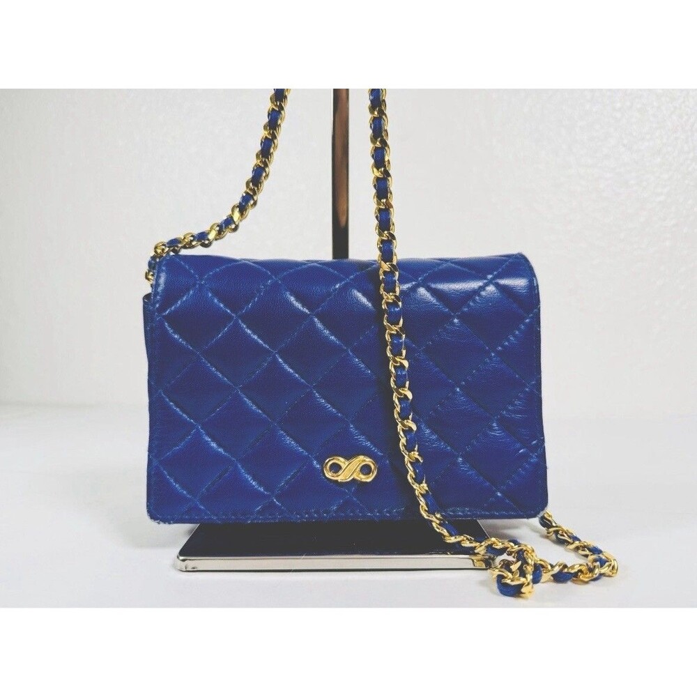 Vintage Koret Leather Blue Quilted Shoulder Bag Purse Crossbody Flap Chain Strap